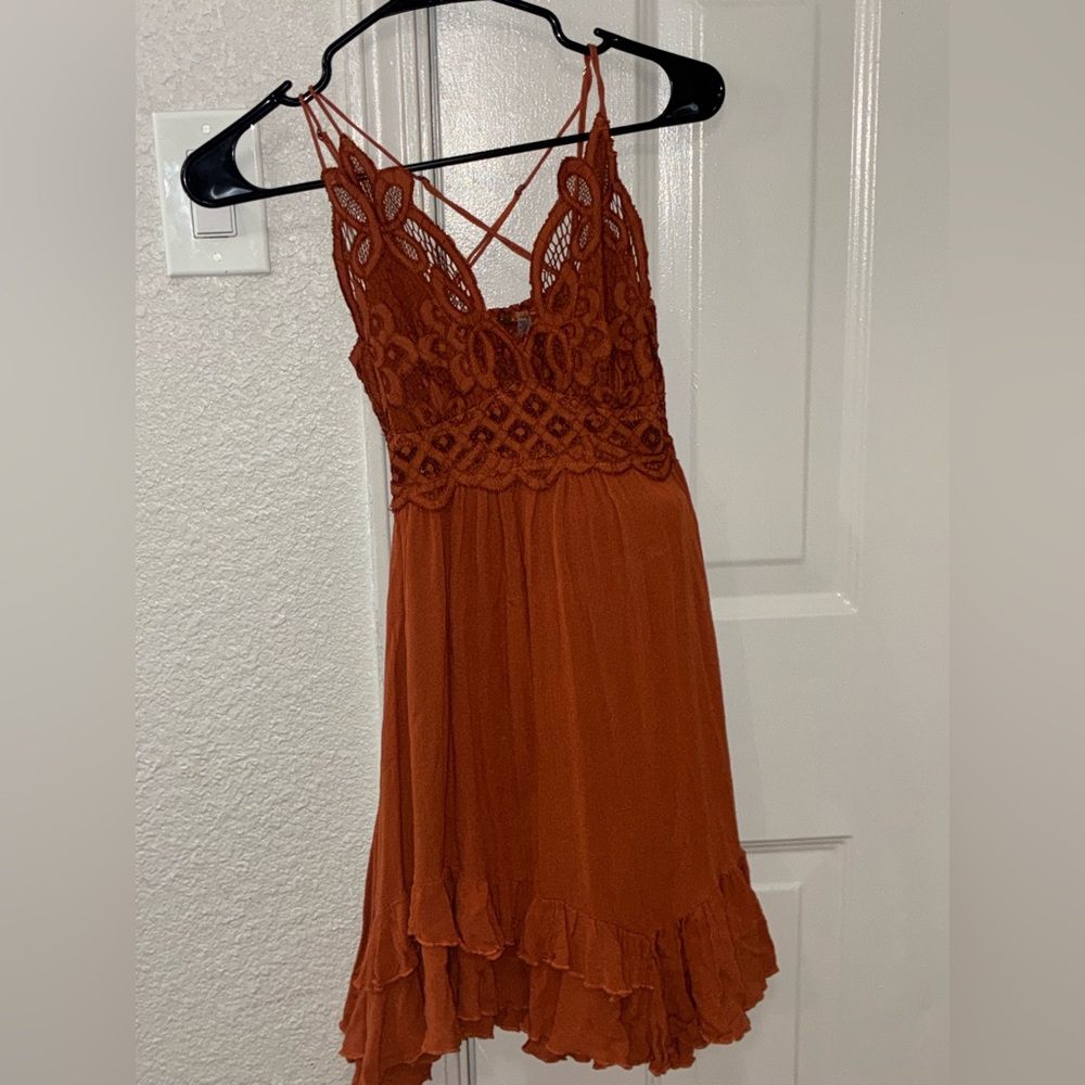 Free People Rust Orange Lace-Trim Mini Dress - Picture 3 of 5